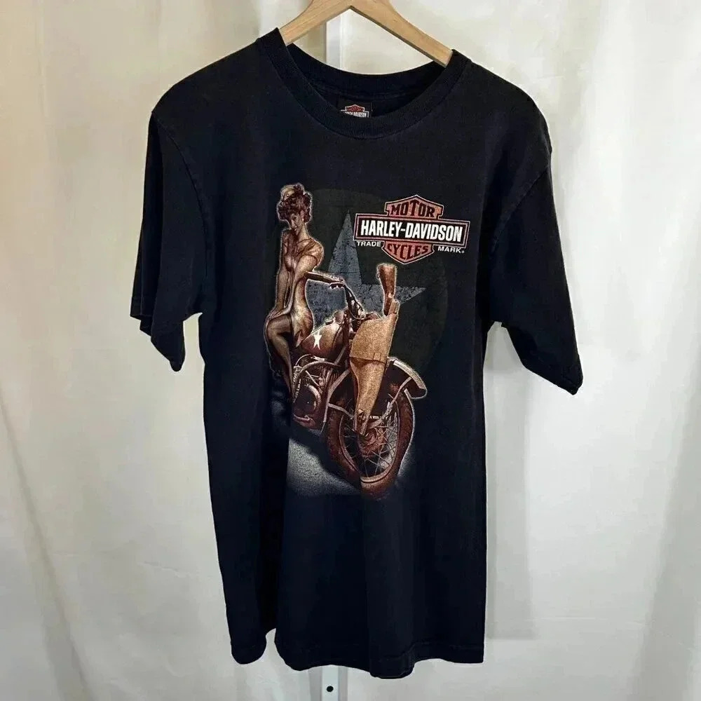 Harley Davidson Size Large Pin Up Girl Briggs Black Short Sleeve T shirt